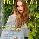 Cover of Artenzza magazine featuring Anastasia, a self-taught artist and graphic designer from Odesa, Ukraine. The cover showcases her unique artistic style and creativity, highlighting her journey from overcoming psoriasis to becoming an inspiring global artist. The image reflects Anastasia's passion for art and her philosophy of 'Love, create, and inspire.' Discover her latest works and artistic adventures on Artenzza