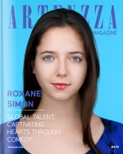 Magazine cover featuring French actress and singer Roxane Simon, showcasing her international artistic journey from Bangkok to Los Angeles