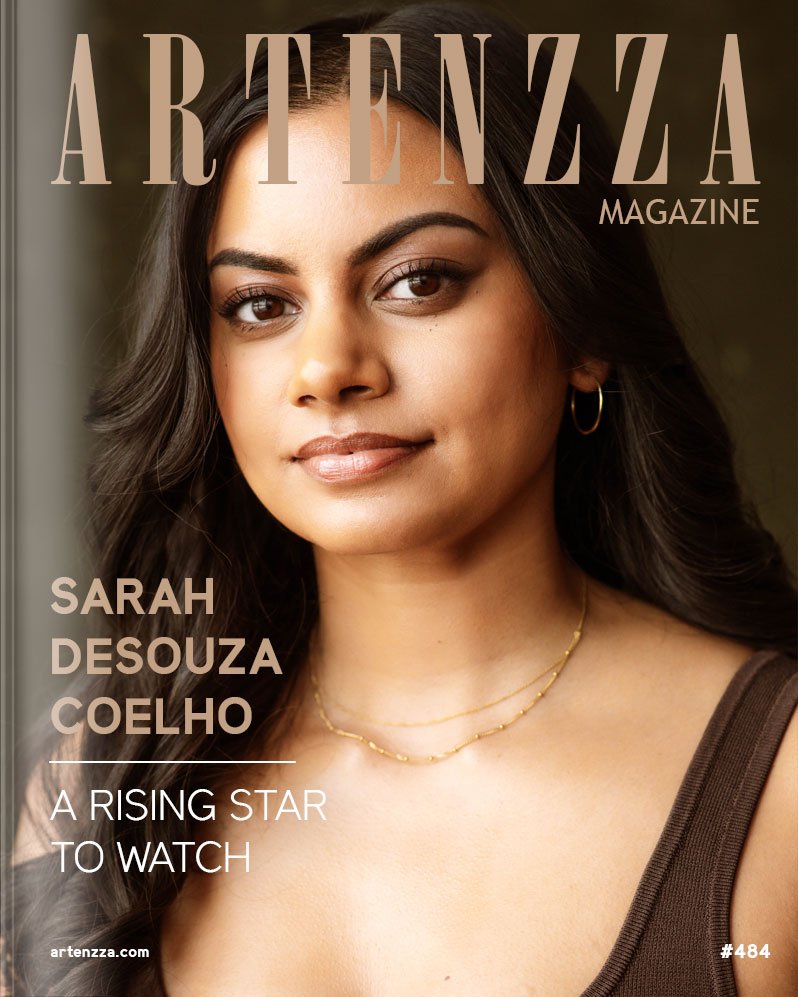 Magazine cover featuring Sarah DeSouza-Coelho, a Guyanese-Canadian actor and writer, highlighting her role in Netflix’s upcoming holiday film Hot Frosty