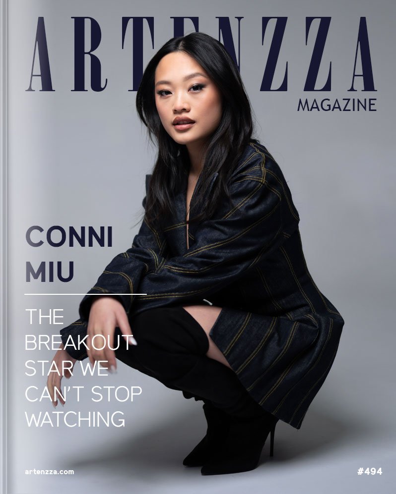 Conni Miu featured on the cover of Artenzza Magazine, a Canadian actor known for her roles in Sofia Coppola's Priscilla and Prime Video's The Boys, promoting her interview about upcoming projects including DOC, Lucky Star, and His Father's Son