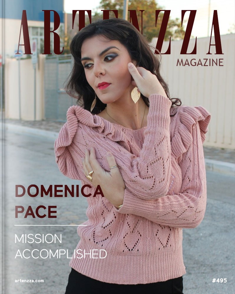 Magazine cover featuring Domenica Pace, Italian influencer, fashion blogger, and event presenter, highlighting her dynamic career and artistic journey. Cover for Artenzza, a platform promoting independent artists worldwide