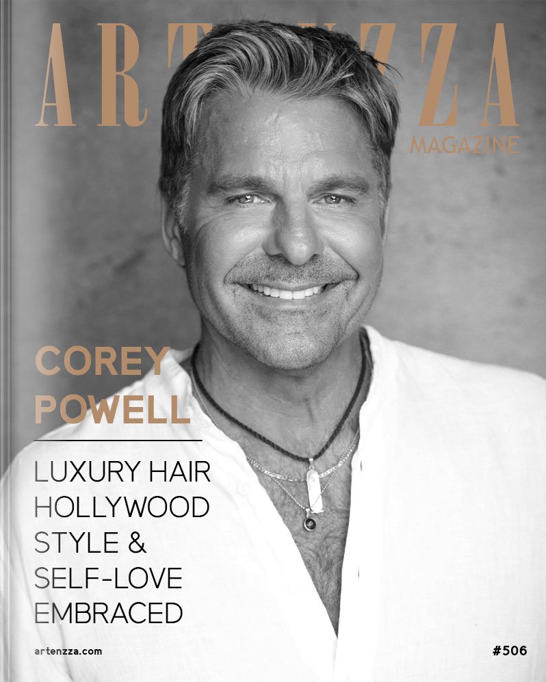 Corey Powell on the cover of Artenzza Magazine, featuring an exclusive interview about his journey as a Hollywood hair colorist and personal coach