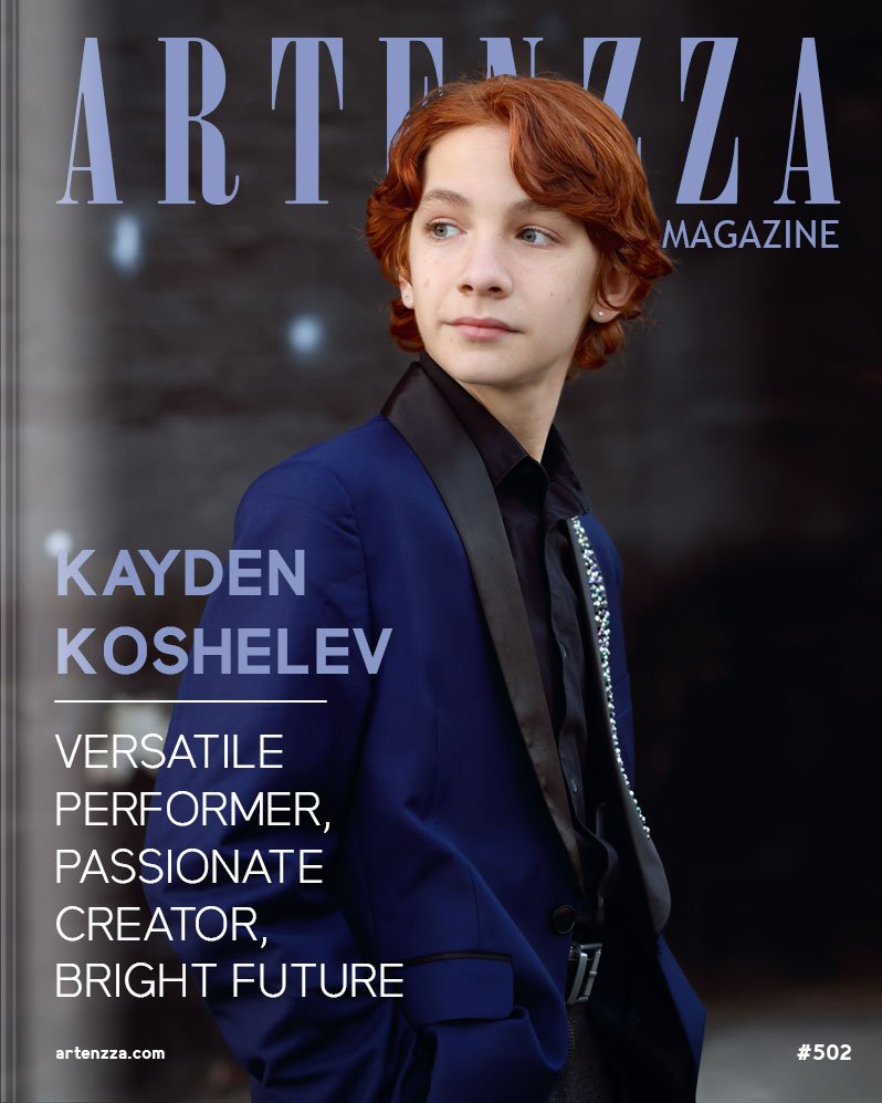 Kayden Koshelev on the cover of Artenzza Magazine – young actor from HBO Max's Search Party and Disney's Firebuds, passionate about musical theatre, drama, and comedy