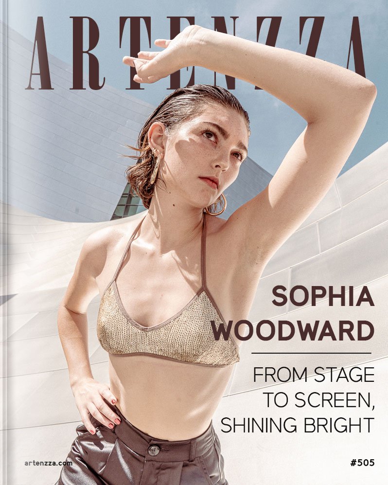 Sophia Woodward on the cover of Artenzza Magazine, showcasing her career in film, television, and musical theatre