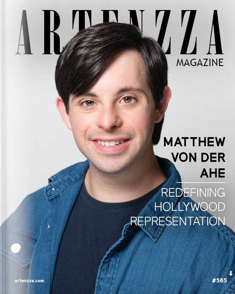 Matthew Von Der Ahe featured on Artenzza magazine cover, Hollywood actor from Champions, Wish Watch lead star and disability inclusion advocate