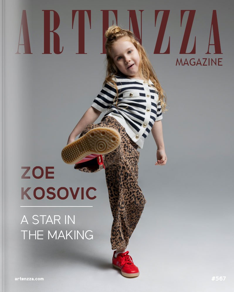 Zoe Kosovic Canadian actress featured on Artenzza magazine cover highlighting her film roles in The Smashing Machine, Reminders of Him, and Netflix’s Guarding Stars