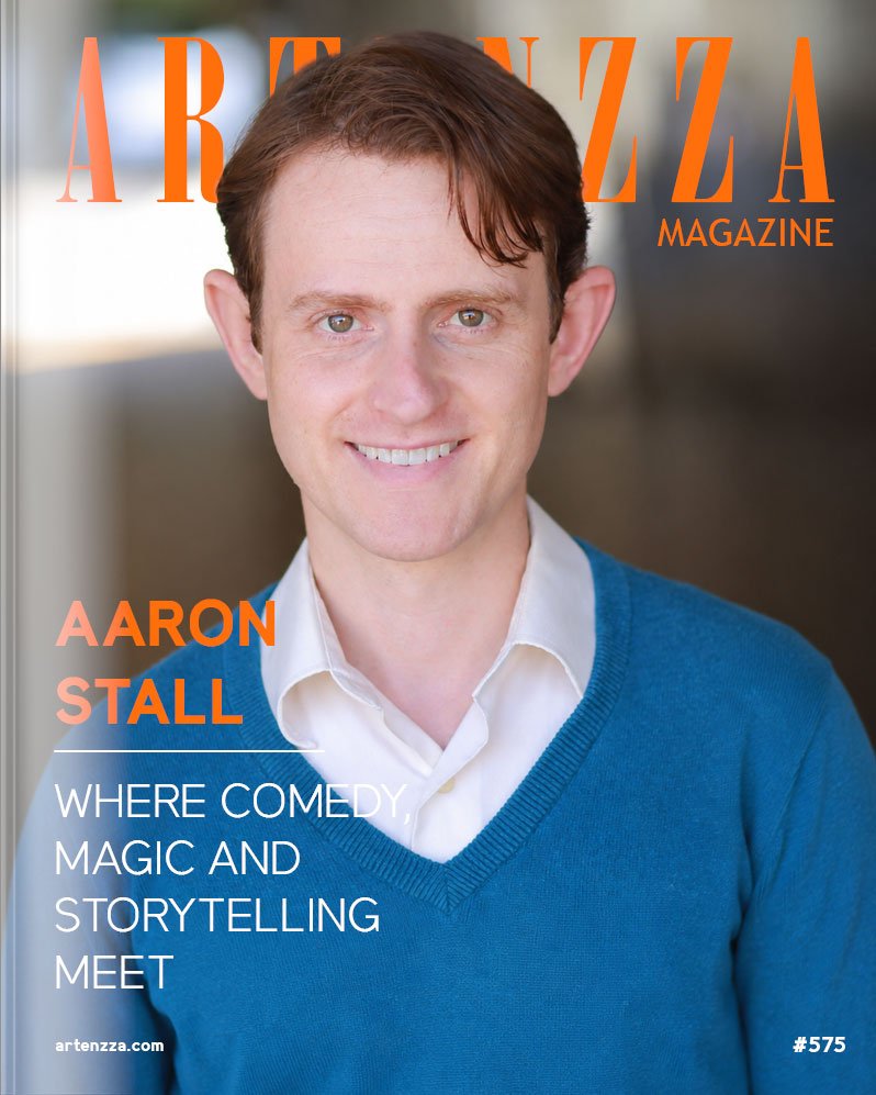 Aaron Stall actor interview magazine cover on Artenzza featuring Hollywood performer, comedian, improv artist and theater actor