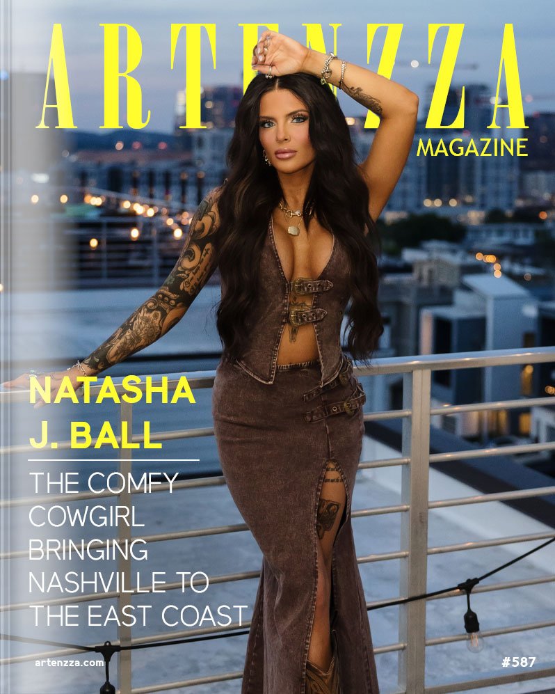 Natasha J Ball, western fashion influencer and cowgirl lifestyle entrepreneur, featured on the Artenzza magazine cover.